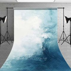 Aperturee - Aperturee Abstract Ocean Wave Texture Backdrop Light Blue and Navy Painted Canvas Photography Background