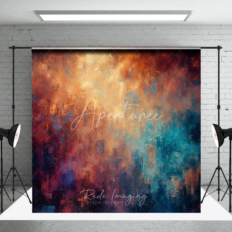 Aperturee - Aperturee Abstract Oil Painting Style Photography Backdrop Artistic Warm and Cool Tones for Professional Portraits