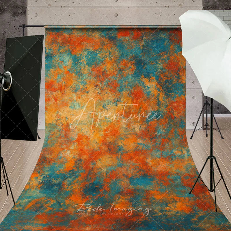Aperturee - Aperturee Abstract Orange and Blue Painted Sweep Backdrop Artistic Texture for Professional Photography