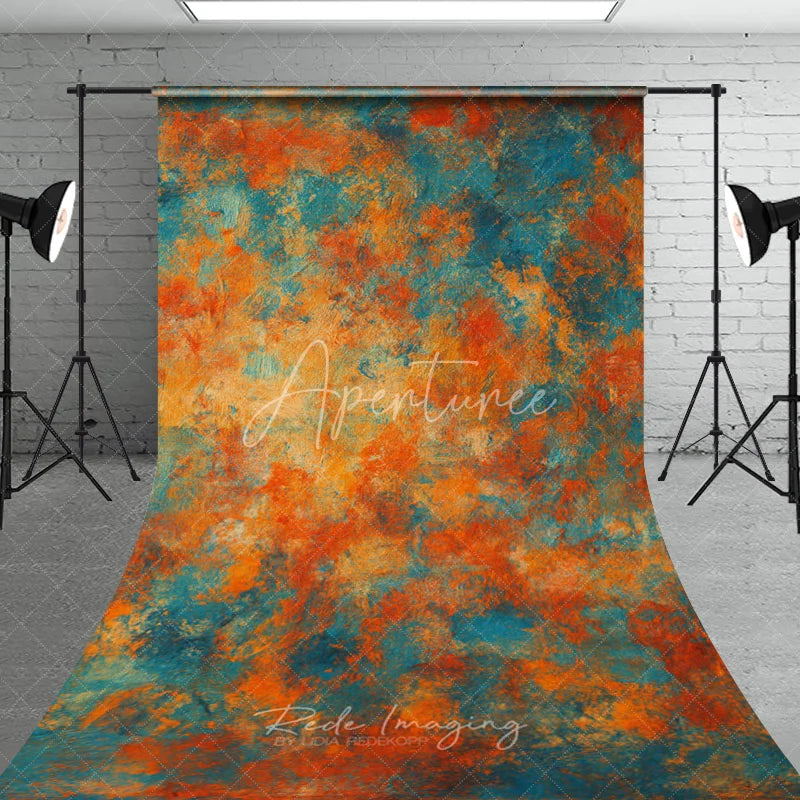 Aperturee - Aperturee Abstract Orange and Blue Painted Sweep Backdrop Artistic Texture for Professional Photography
