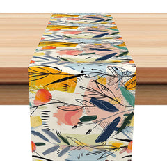Aperturee - Aperturee Abstract Painted Table Runner with Colorful Plant Patterns for Artistic Dining and Kitchen Table Decor