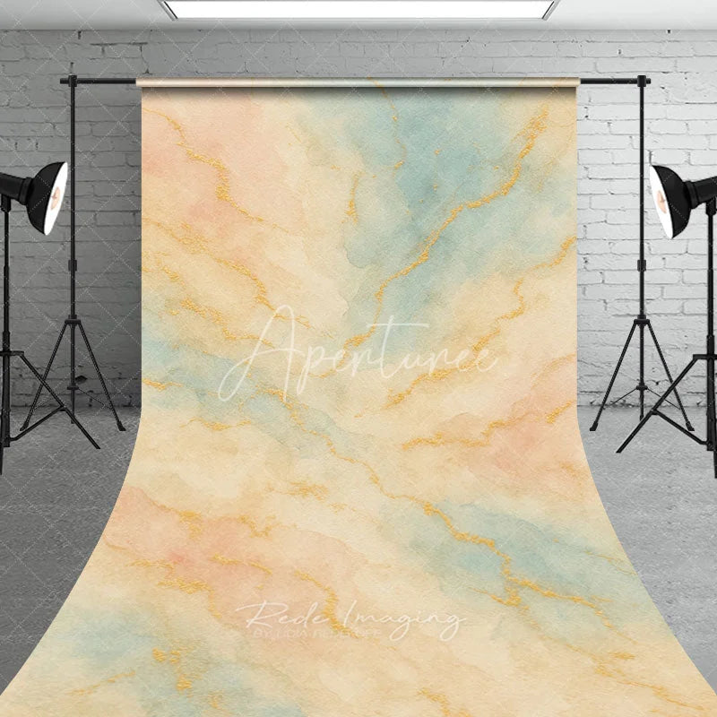 Aperturee - Aperturee Abstract Pastel Watercolor Texture Sweep Backdrop with Gold Veins for Elegant Photography and Events