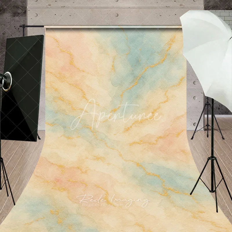 Aperturee - Aperturee Abstract Pastel Watercolor Texture Sweep Backdrop with Gold Veins for Elegant Photography and Events