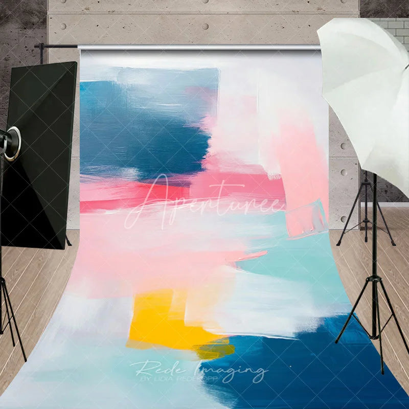 Aperturee - Aperturee Abstract Pink and Blue Painted Sweep Backdrop Modern Artistic Party Decor for Photo Booth