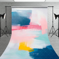 Aperturee - Aperturee Abstract Pink and Blue Painted Sweep Backdrop Modern Artistic Party Decor for Photo Booth