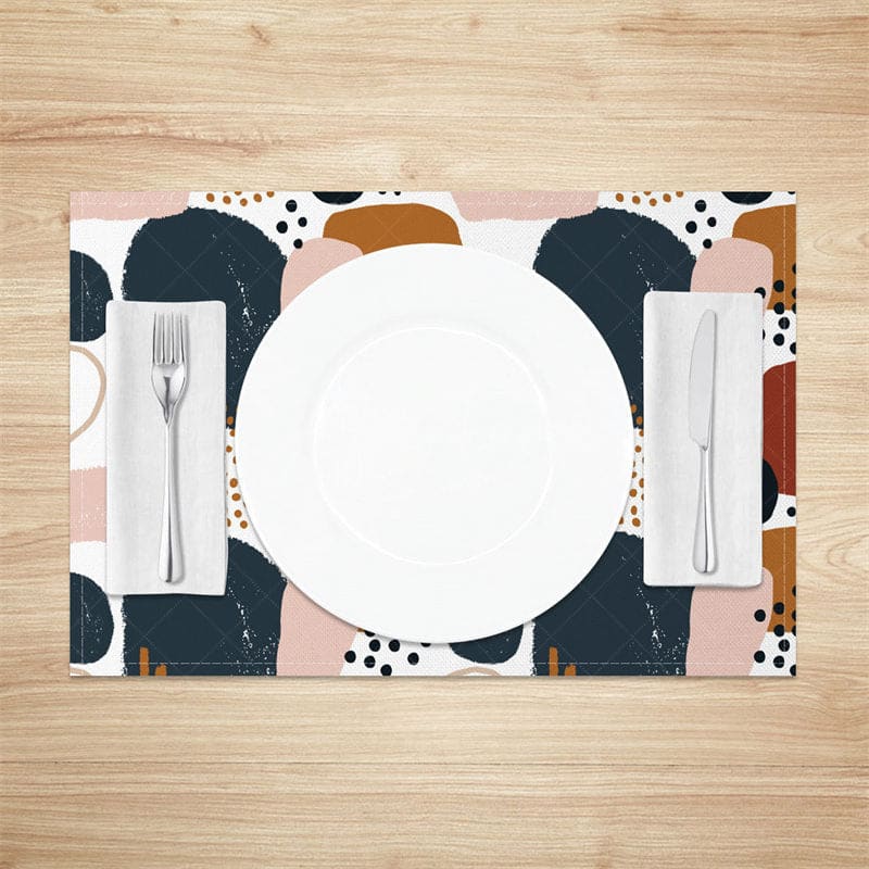 Aperturee - Aperturee Abstract Pink Blue Brown Dots Set Of 4 Placemats