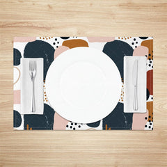 Aperturee - Aperturee Abstract Pink Blue Brown Dots Set Of 4 Placemats