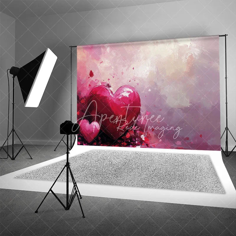 Aperturee - Aperturee Abstract Pink Painted Heart Backdrop Romantic Valentine Wedding Portrait Photography Background