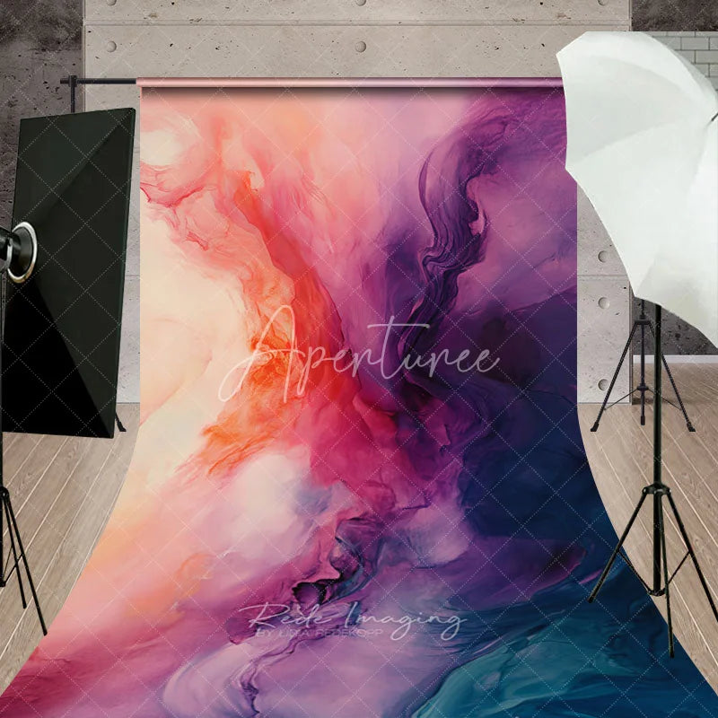 Aperturee - Aperturee Abstract Pink Purple Orange Teal Fluid Sweep Backdrop Artistic Gradient for Creative Portrait Photography