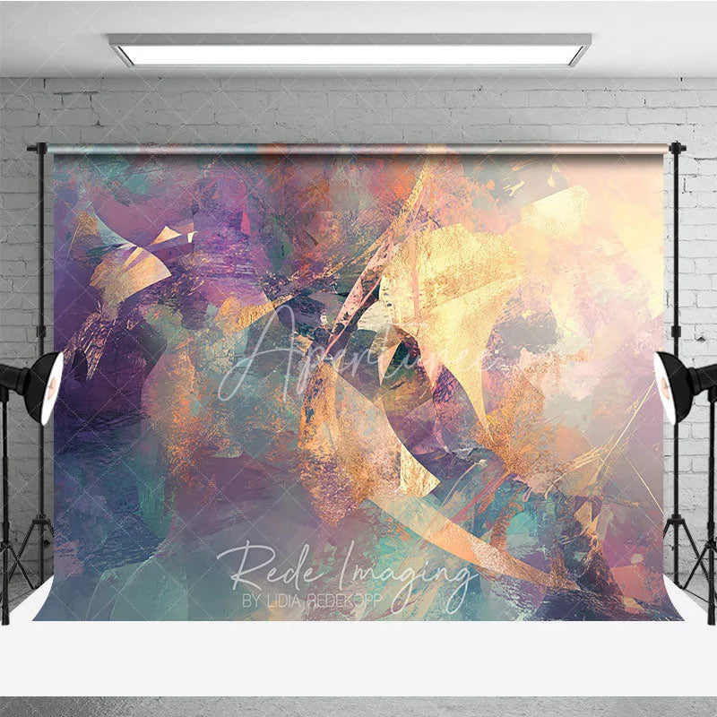 Aperturee - Aperturee Abstract Purple and Gold Oil Painting Photography Backdrop Artistic Texture Studio Background