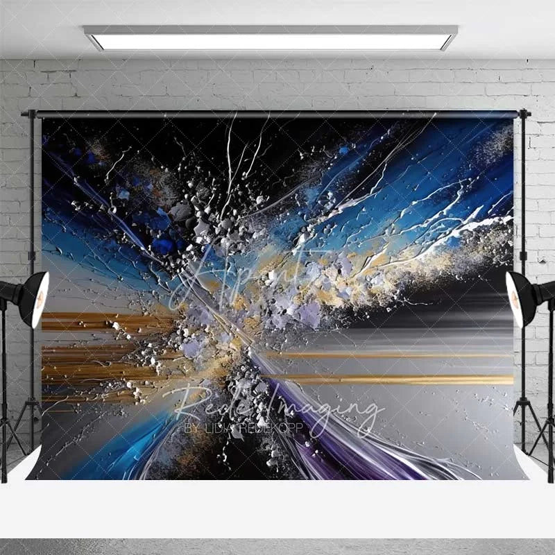 Aperturee - Aperturee Abstract Shattered Glass Fine Art Backdrop Blue Silver Gold Lines Studio Portrait Photography Background