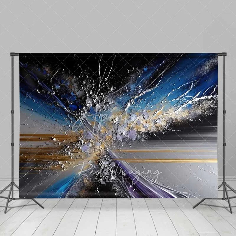 Aperturee - Aperturee Abstract Shattered Glass Fine Art Backdrop Blue Silver Gold Lines Studio Portrait Photography Background