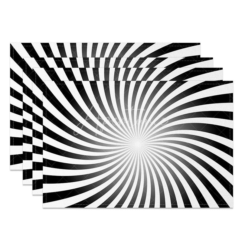 Aperturee - Aperturee Abstract Spiral Sun Rays Pattern Set of 4 Placemats for Mid-Century Modern and Boho Kitchen Dining