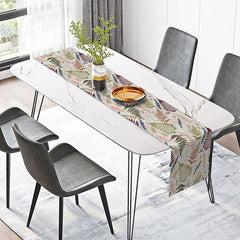Aperturee - Aperturee Abstract Spring Table Runner with Messy Line Art Leaves for Modern and Minimalist Kitchen Dining Decor