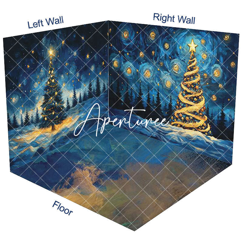 Aperturee - Aperturee Abstract Star Night Tree Christmas Room Set Backdrop
