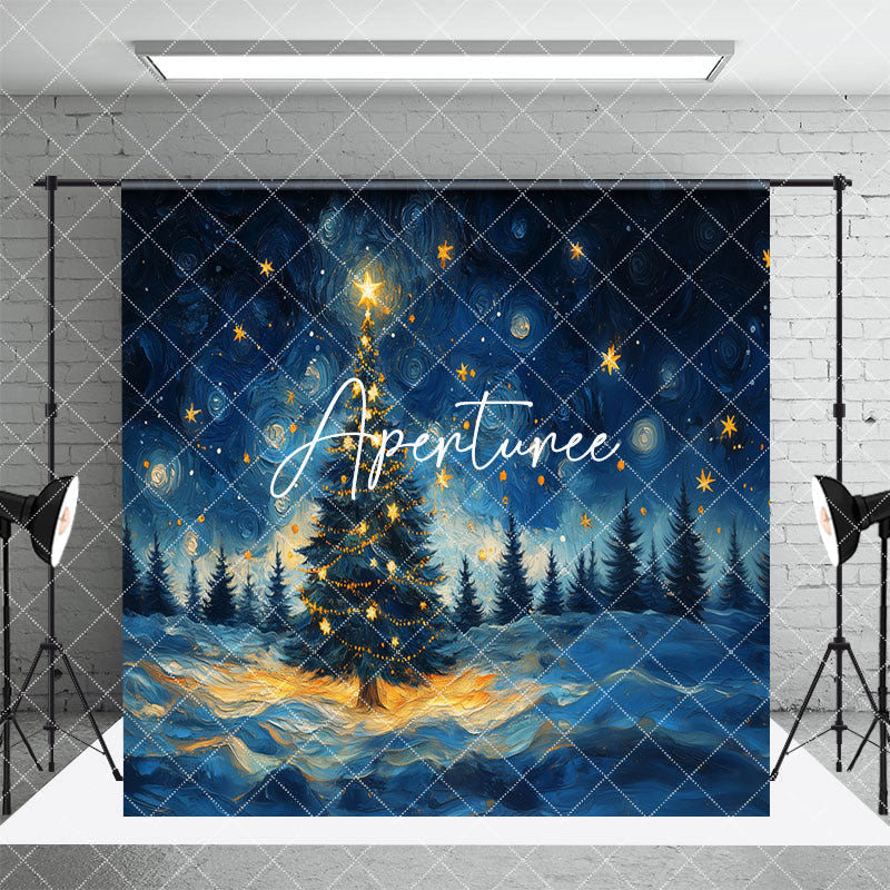 Aperturee - Aperturee Abstract Star Night Tree Christmas Room Set Backdrop