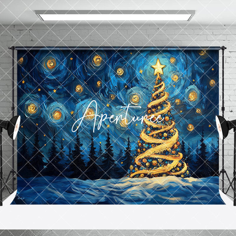 Aperturee - Aperturee Abstract Star Night Tree Christmas Room Set Backdrop