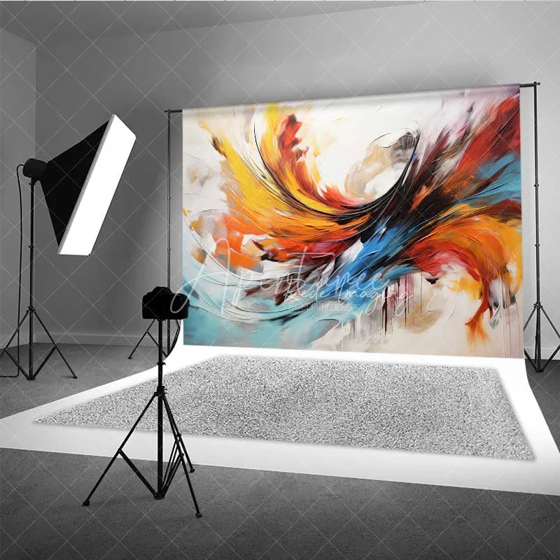 Aperturee - Aperturee Abstract Swirl Art Backdrop Colorful Feather Painting Photography Background Modern Texture Portrait Photo Prop