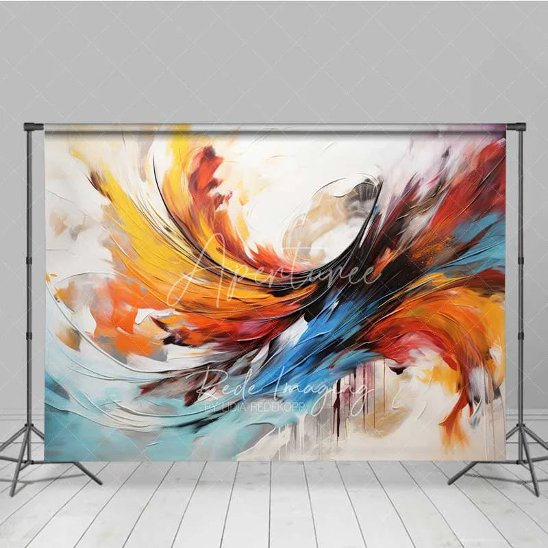 Aperturee - Aperturee Abstract Swirl Art Backdrop Colorful Feather Painting Photography Background Modern Texture Portrait Photo Prop