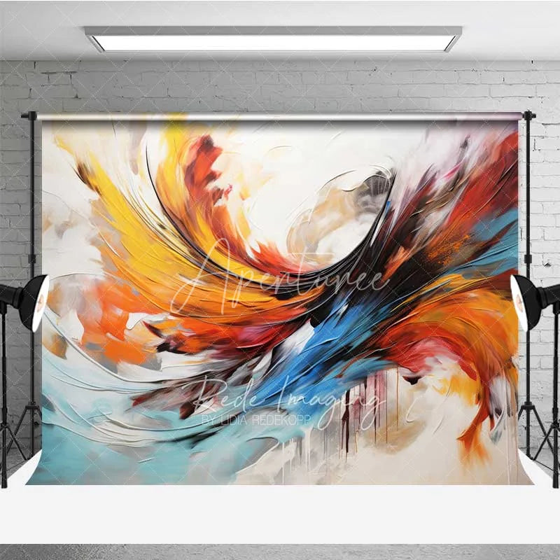 Aperturee - Aperturee Abstract Swirl Art Backdrop Colorful Feather Painting Photography Background Modern Texture Portrait Photo Prop