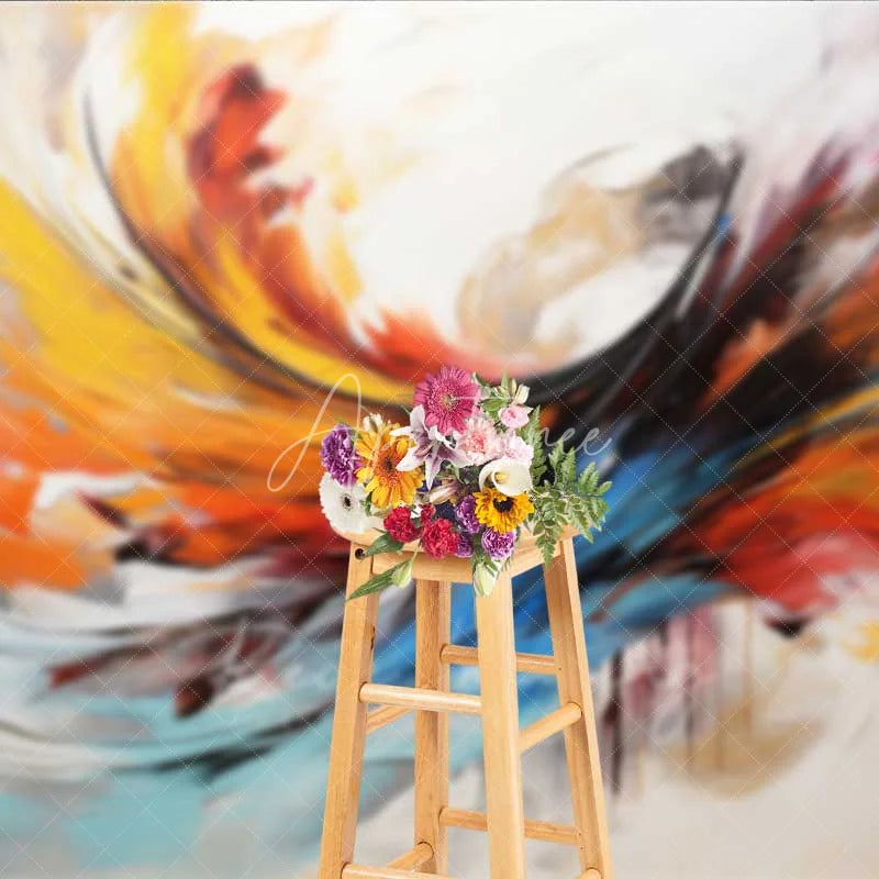 Aperturee - Aperturee Abstract Swirl Art Backdrop Colorful Feather Painting Photography Background Modern Texture Portrait Photo Prop
