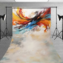 Aperturee - Aperturee Abstract Swirl Art Sweep Photo Backdrop Modern Colorful Feather Painting Background Texture Floor Prop