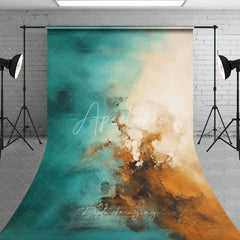 Aperturee - Aperturee Abstract Teal and Brown Oil Painting Sweep Backdrop Artistic Texture Studio Background for Portrait Photography
