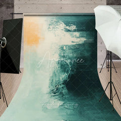 Aperturee - Aperturee Abstract Teal and Cream Painterly Sweep Backdrop Modern Art Textured Studio Photography Background