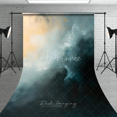 Aperturee - Aperturee Abstract Teal and Gold Painterly Sweep Backdrop Ethereal Light Photography Studio Prop