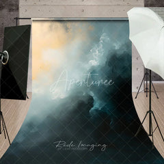 Aperturee - Aperturee Abstract Teal and Gold Painterly Sweep Backdrop Ethereal Light Photography Studio Prop