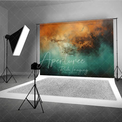 Aperturee - Aperturee Abstract Teal and Orange Oil Painting Photography Backdrop Artistic Texture Background for Portrait