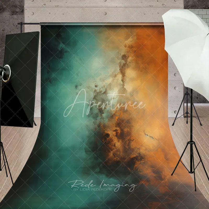 Aperturee - Aperturee Abstract Teal and Orange Smoke Sweep Backdrop Artistic Portrait Photography Background