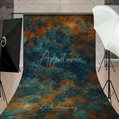 Aperturee - Aperturee Abstract Teal and Rust Grunge Texture Sweep Backdrop Artistic Photography Studio Background for Professional Portraits