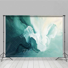 Aperturee - Aperturee Abstract Teal and White Flowing Brushstroke Photography Backdrop Artistic Modern Studio Background for Portraits