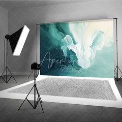 Aperturee - Aperturee Abstract Teal and White Flowing Brushstroke Photography Backdrop Artistic Modern Studio Background for Portraits