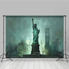 Aperturee - Aperturee Abstract Teal Green Statue of Liberty Photography Backdrop Iconic New York City Skyline Art for Studio Photoshoot