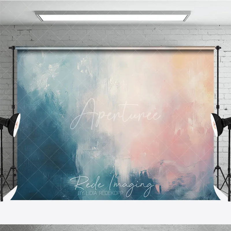Aperturee - Aperturee Abstract Teal Pink White Painterly Photography Backdrop Artistic Photo Studio Portrait and Event Background Decor