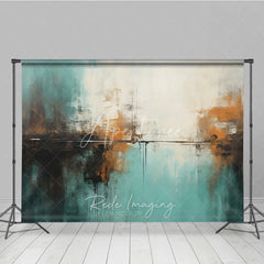 Aperturee - Aperturee Abstract Teal White Orange Brown Textured Photography Backdrop Modern Art Style for Photo Studio Shoots