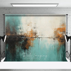 Aperturee - Aperturee Abstract Teal White Orange Brown Textured Photography Backdrop Modern Art Style for Photo Studio Shoots