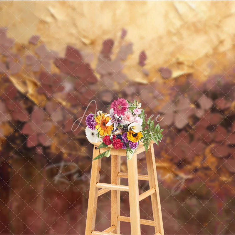 Aperturee - Aperturee Abstract Textured Floral Photography Backdrop Gold and Plum Palette with Elegant Painterly Design