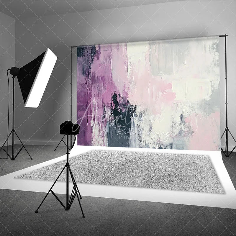 Aperturee - Aperturee Abstract Textured Photography Backdrop featuring Purple Pink White and Grey Brushstrokes Modern Artistic Style