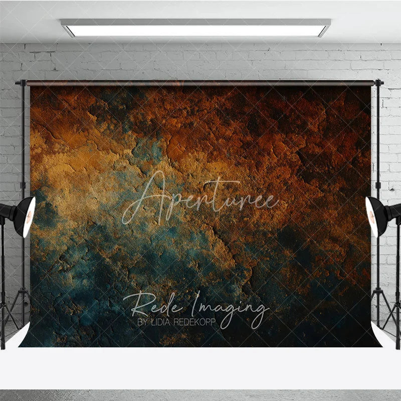 Aperturee - Aperturee Abstract Textured Photography Backdrop Rustic Rust Orange and Deep Teal Colors Weathered Stone Look for Portraits
