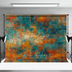 Aperturee - Aperturee Abstract Textured Photography Backdrop with Rustic Teal Orange and Gold Grunge Art