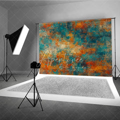 Aperturee - Aperturee Abstract Textured Photography Backdrop with Rustic Teal Orange and Gold Grunge Art