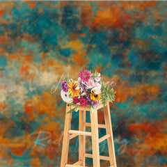 Aperturee - Aperturee Abstract Textured Photography Backdrop with Rustic Teal Orange and Gold Grunge Art