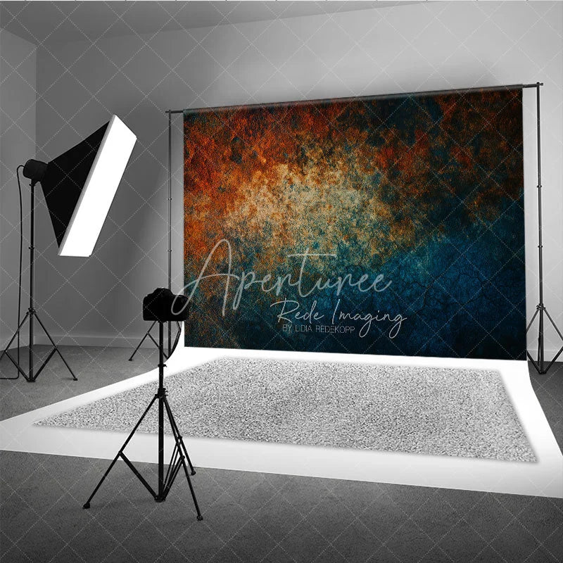 Aperturee - Aperturee Abstract Textured Photography Backdrop with Rusty Orange and Deep Teal Colors Weathered Grunge Fine Art Design