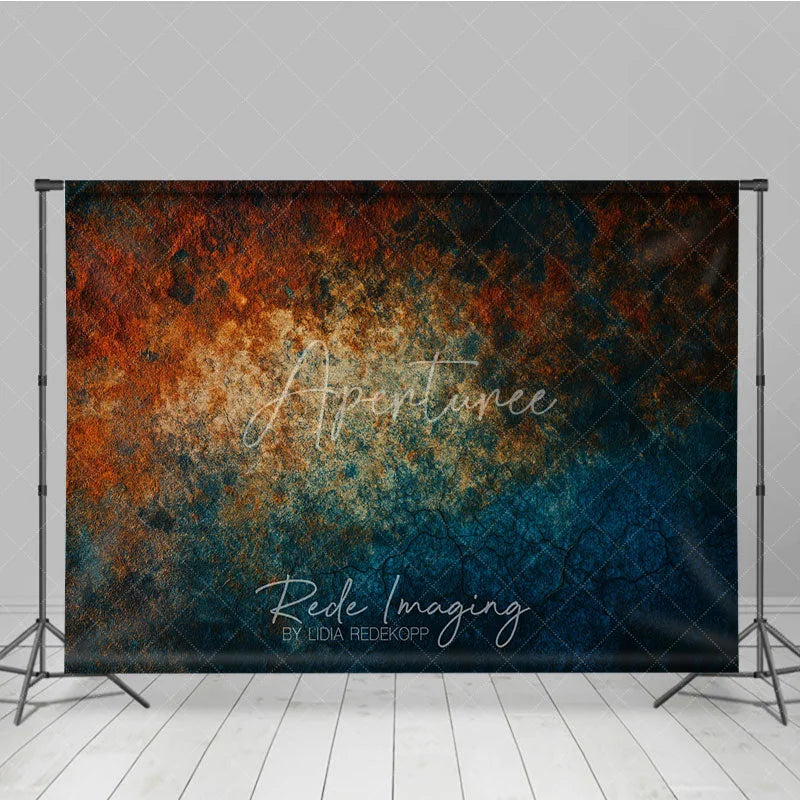 Aperturee - Aperturee Abstract Textured Photography Backdrop with Rusty Orange and Deep Teal Colors Weathered Grunge Fine Art Design