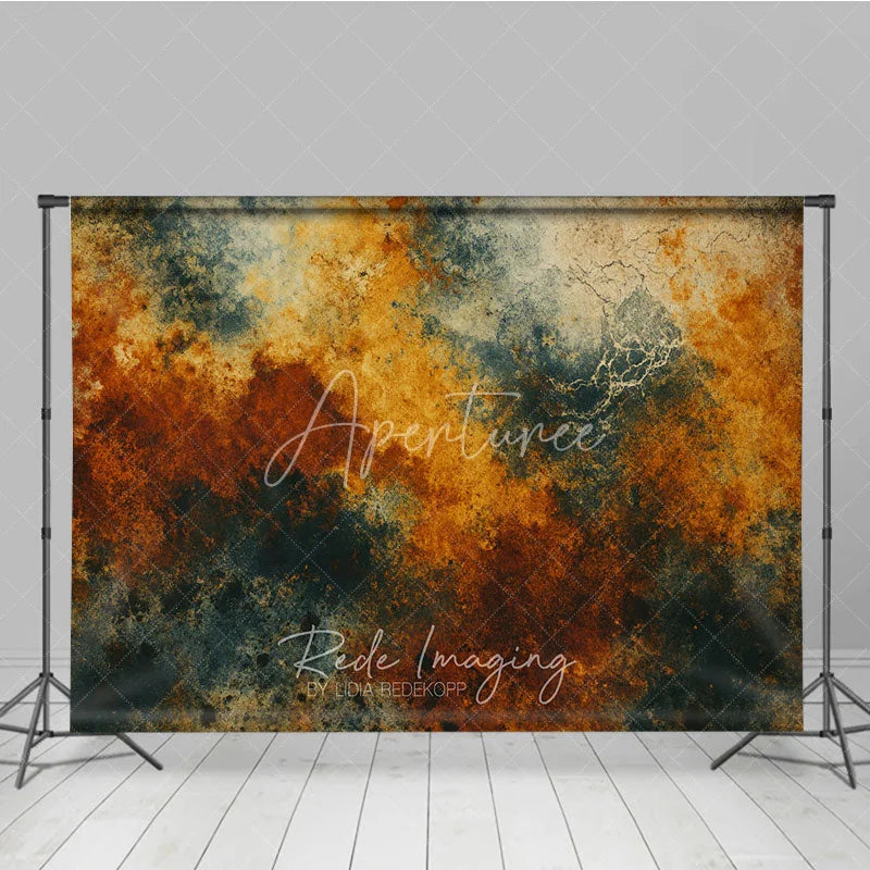 Aperturee - Aperturee Abstract Textured Photography Backdrop with Rusty Orange and Teal Grunge Effect Vintage Fine Art Studio Background