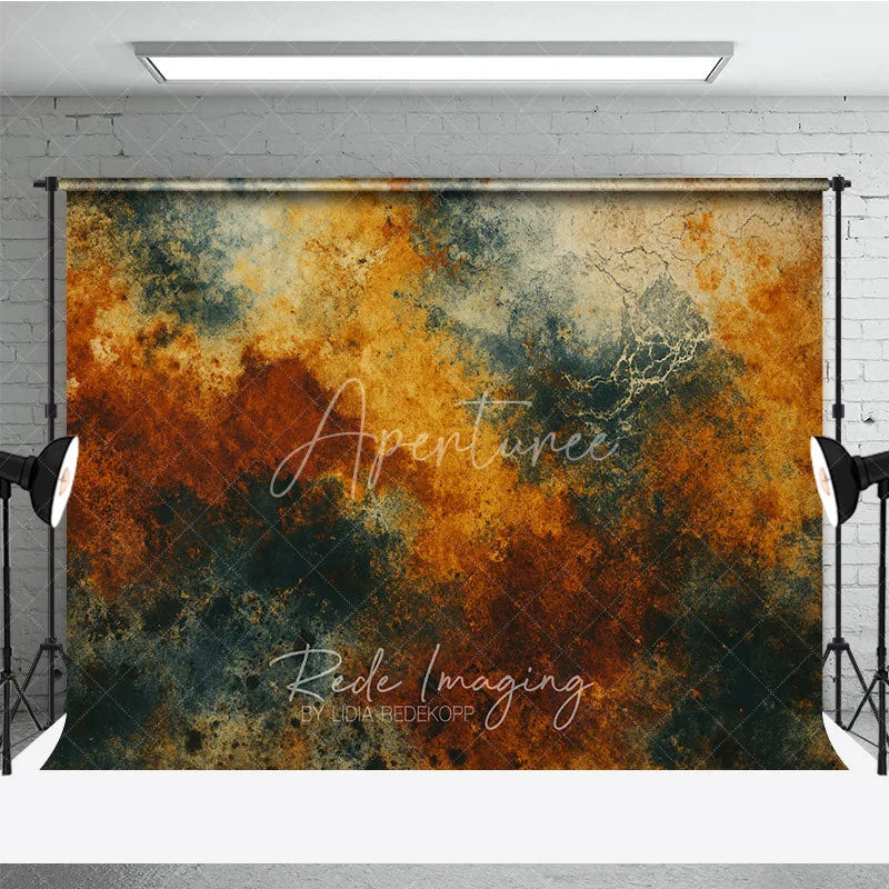 Aperturee - Aperturee Abstract Textured Photography Backdrop with Rusty Orange and Teal Grunge Effect Vintage Fine Art Studio Background