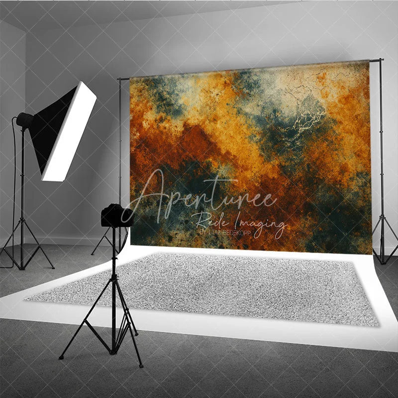 Aperturee - Aperturee Abstract Textured Photography Backdrop with Rusty Orange and Teal Grunge Effect Vintage Fine Art Studio Background
